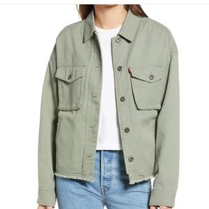 Levi's Crop Raw Hem Utility Denim Jacket in Sea Spray Green Size XL